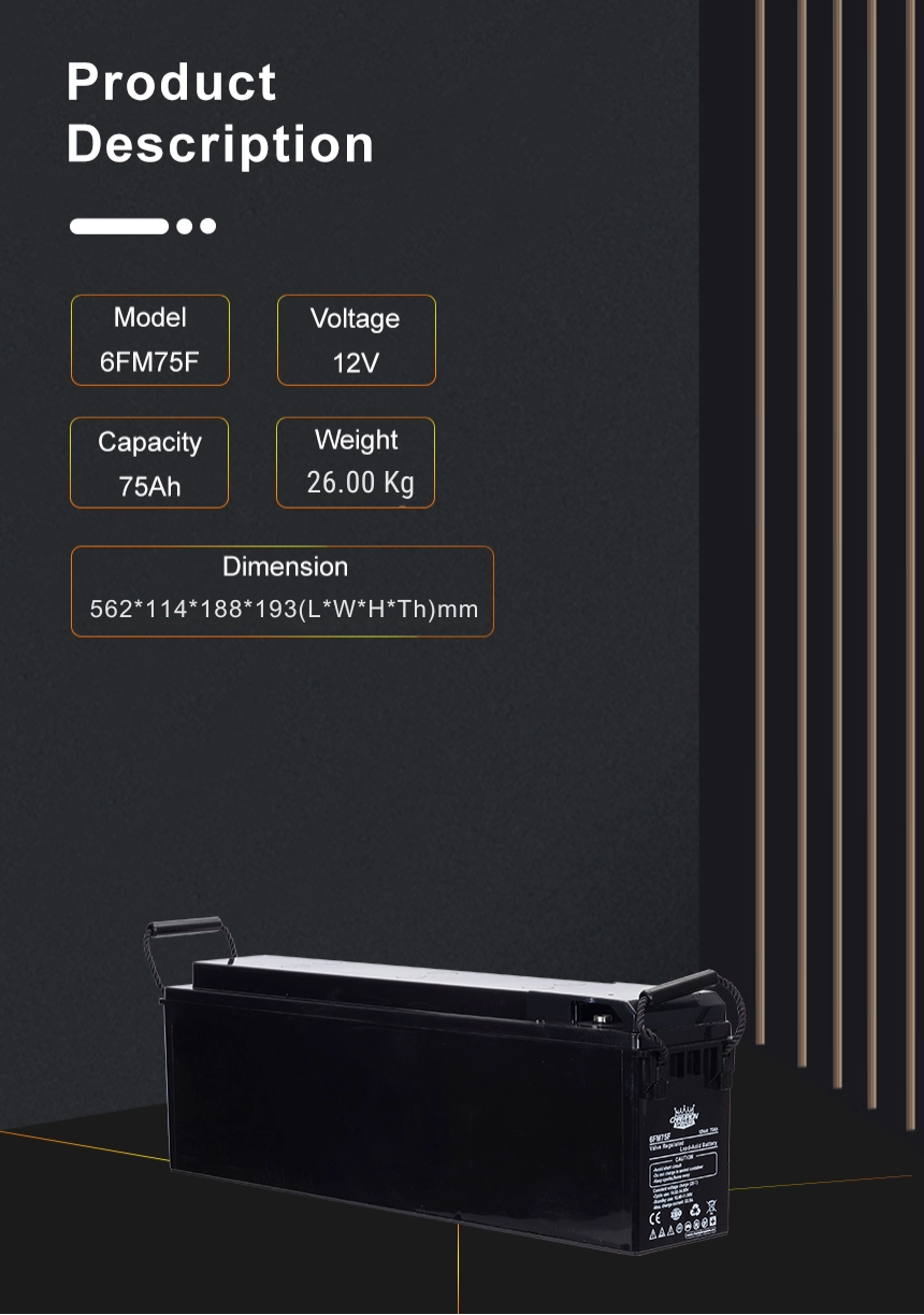 12V75AH передней терминальной батареи